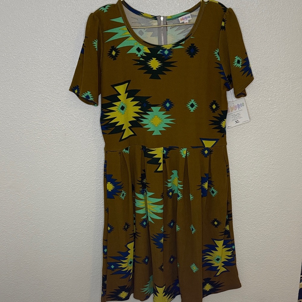 NEW-LuLaRoe- Aztec Print Amelia Dress -Brown and Green- XL